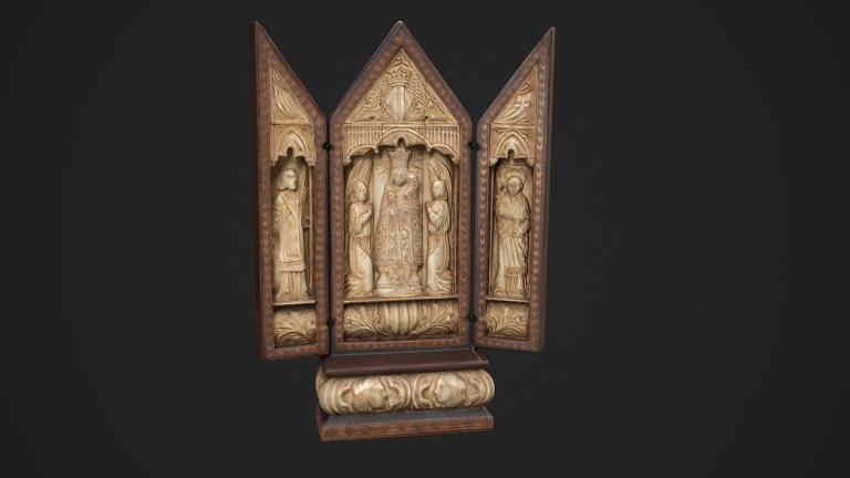 Model 3D de tríptic de marfil i fusta